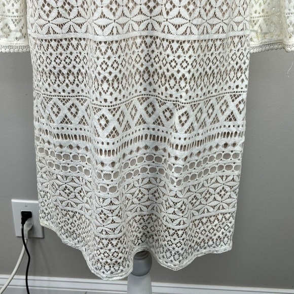 Eliza J Ivory Cream Lace Overlay Sheath Dress Size 8 Bell Sleeves - Picture 5 of 14